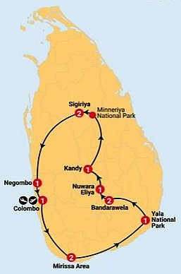 Sri Lanka tour map